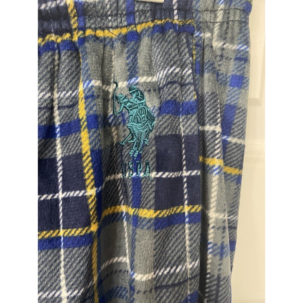 US Polo Assn. Men's Plaid Flannel Pajama Pants Drawstring M Blue/Gray/Yellow